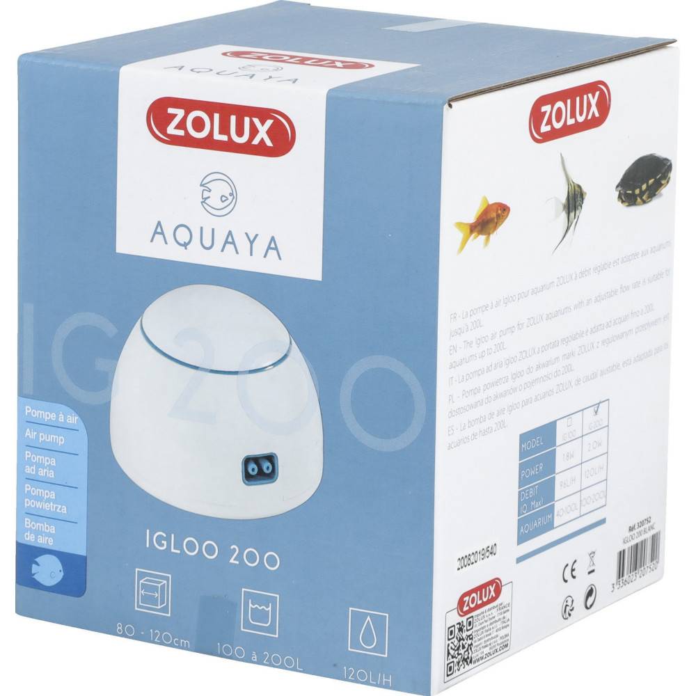 Zolux - Pompe à air igloo 200 blanc puissance 2.0 W débit max 120 L/H. pour aquarium. - Imagen 2