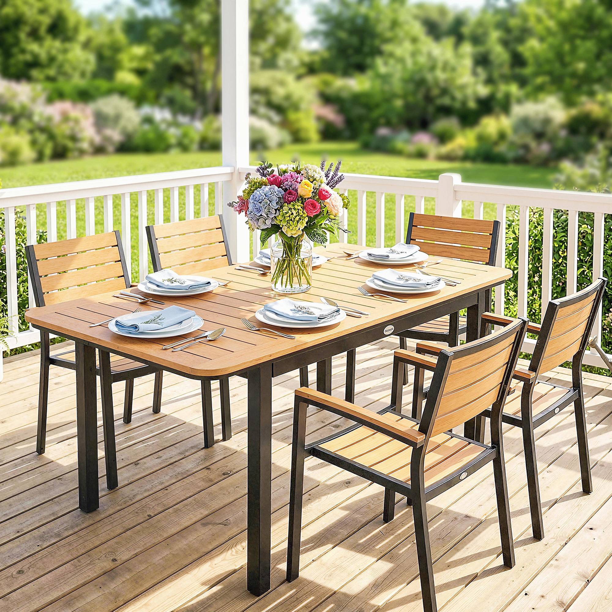 Table de jardin bois composite marron 127 x 70 x 75 cm - PANGIVO - Image 10