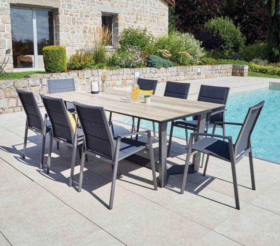 Ensemble table et chaises de jardin 8 places Chêne doré et Nuit Anthracite JULINEA - Imagen 1