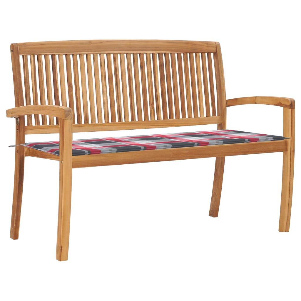 ComfortXL - Banc de Jardin Teck Massif Extérieur Empilable Carreaux Rouges 128cm - ComfortXL Outdoor Living - Image 1