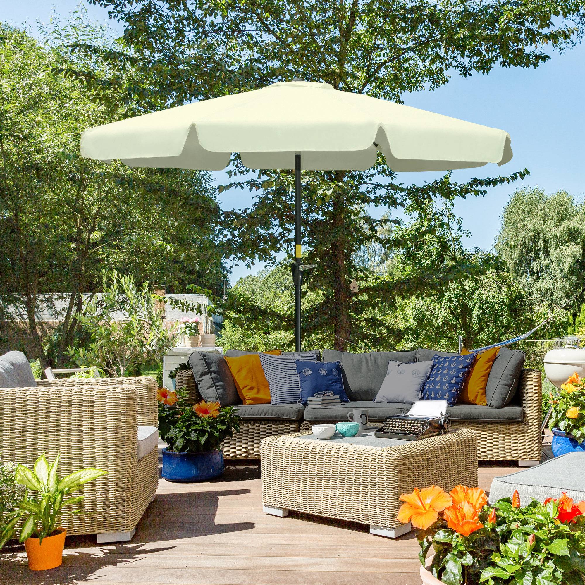 Parasol de jardin extérieur parasol inclinable rond Ø2,7 m avec manivelle - Polyester Beige fr257 - Image 3