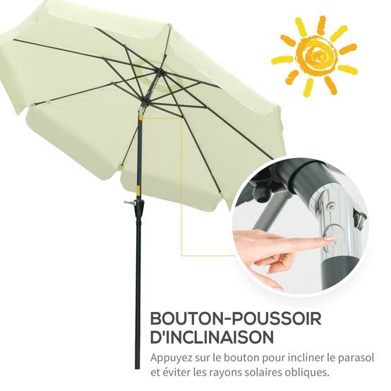 Parasol de jardin extérieur parasol inclinable rond Ø2,7 m avec manivelle - Polyester Beige fr257 - Image 6