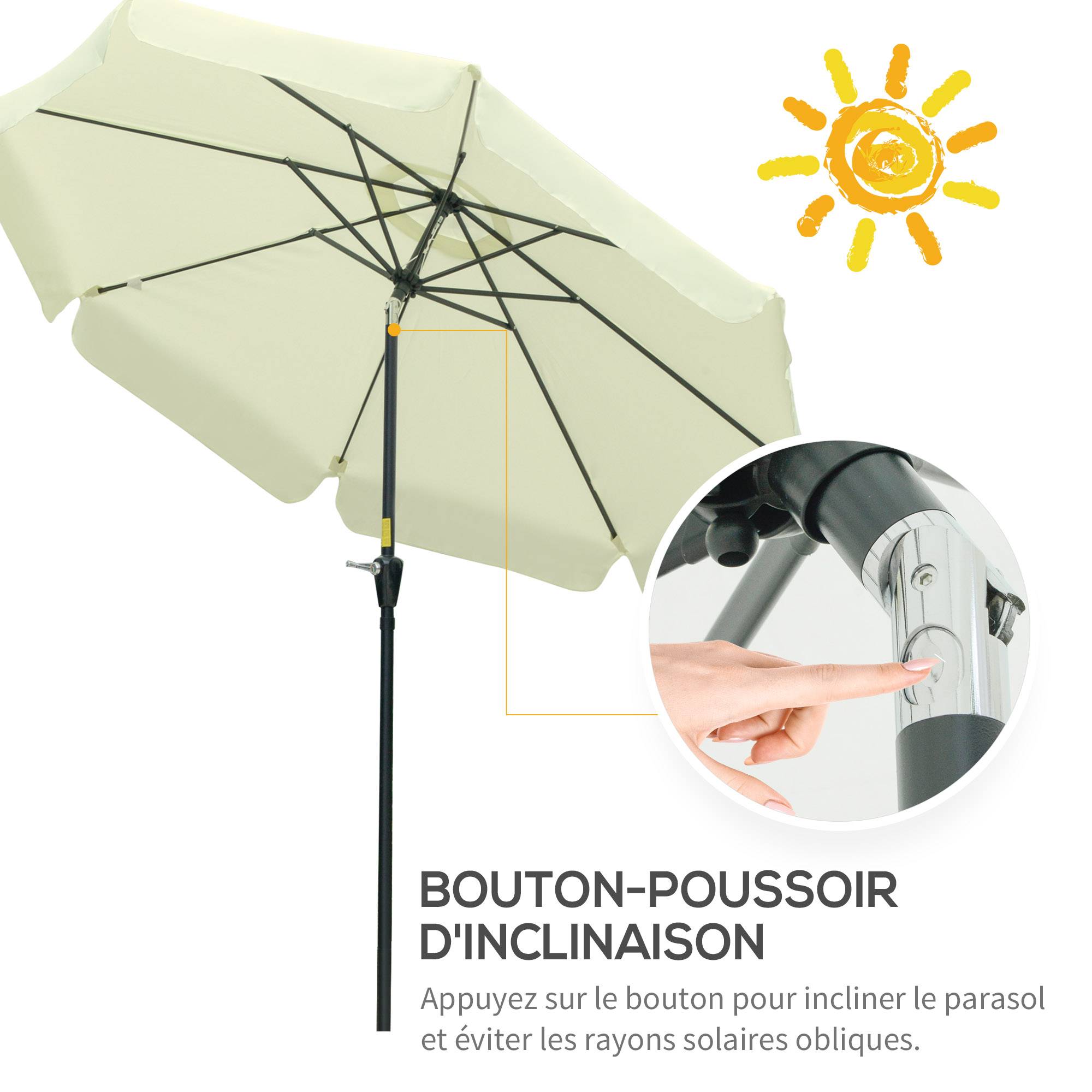 Parasol de jardin extérieur parasol inclinable rond Ø2,7 m avec manivelle - Polyester Beige fr257 - Image 6