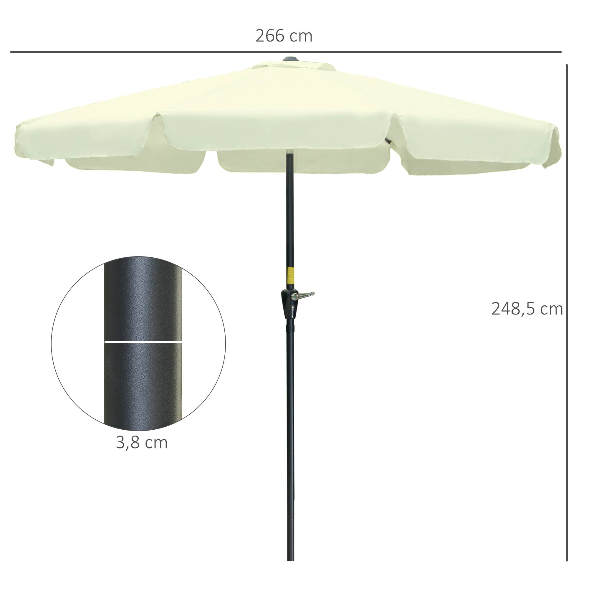 Parasol de jardin extérieur parasol inclinable rond Ø2,7 m avec manivelle - Polyester Beige fr257 - Image 5