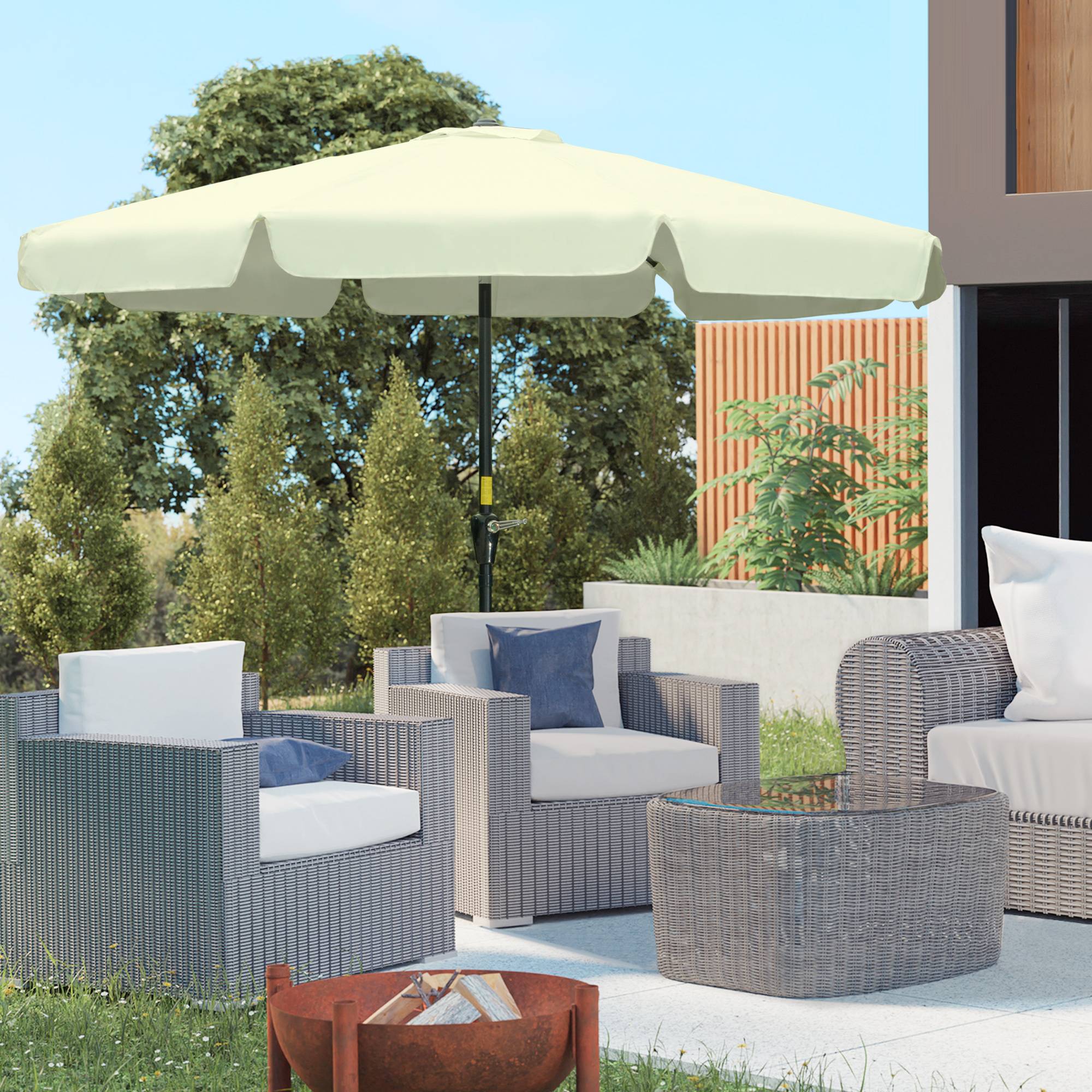 Parasol de jardin extérieur parasol inclinable rond Ø2,7 m avec manivelle - Polyester Beige fr257 - Image 4