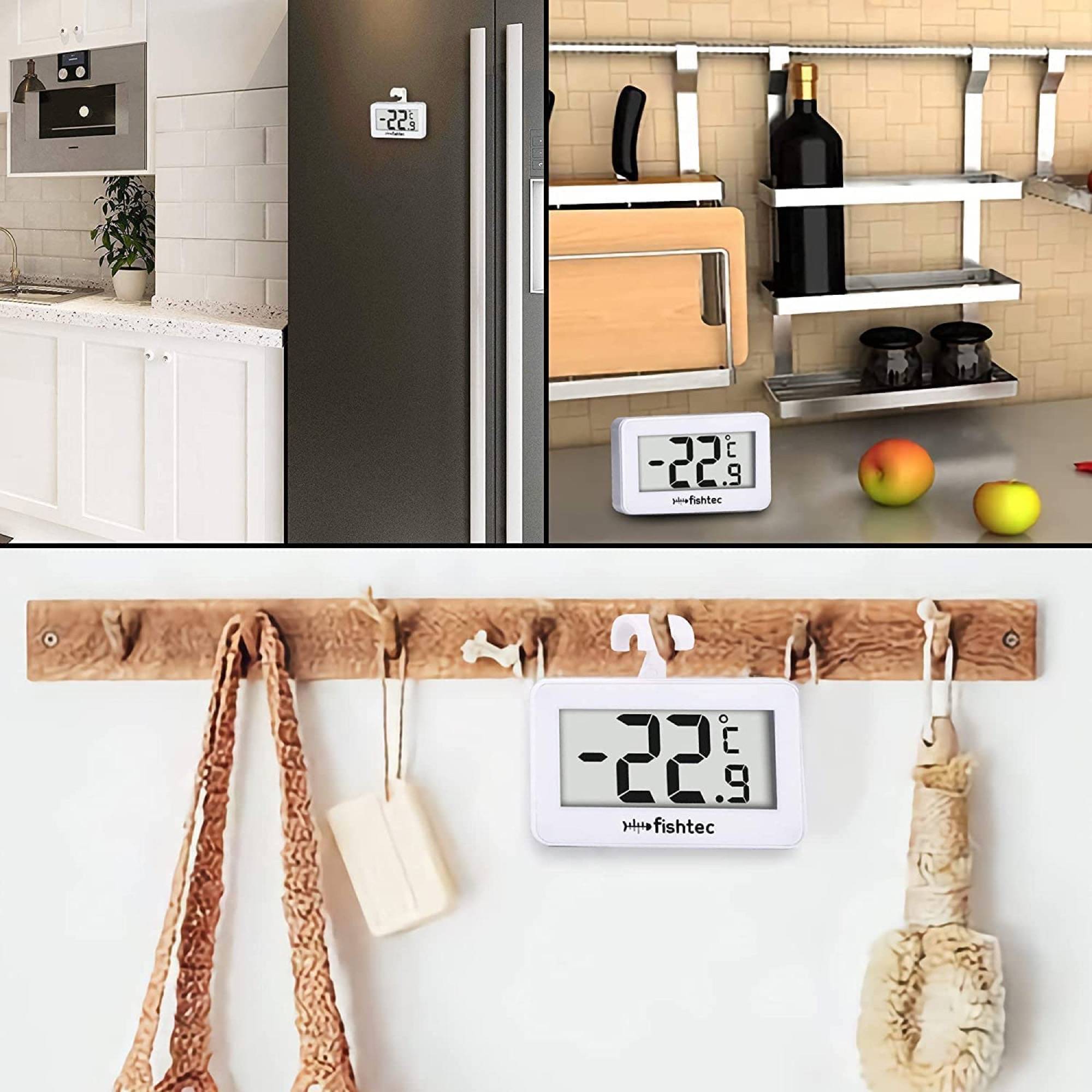 Fishtec - Lot de 2 thermomètres digitaux frigo et congélateur FISHTEC, écran LCD grand affichage, lecture °C, fixation magnétique, support ou crochet - Image 5
