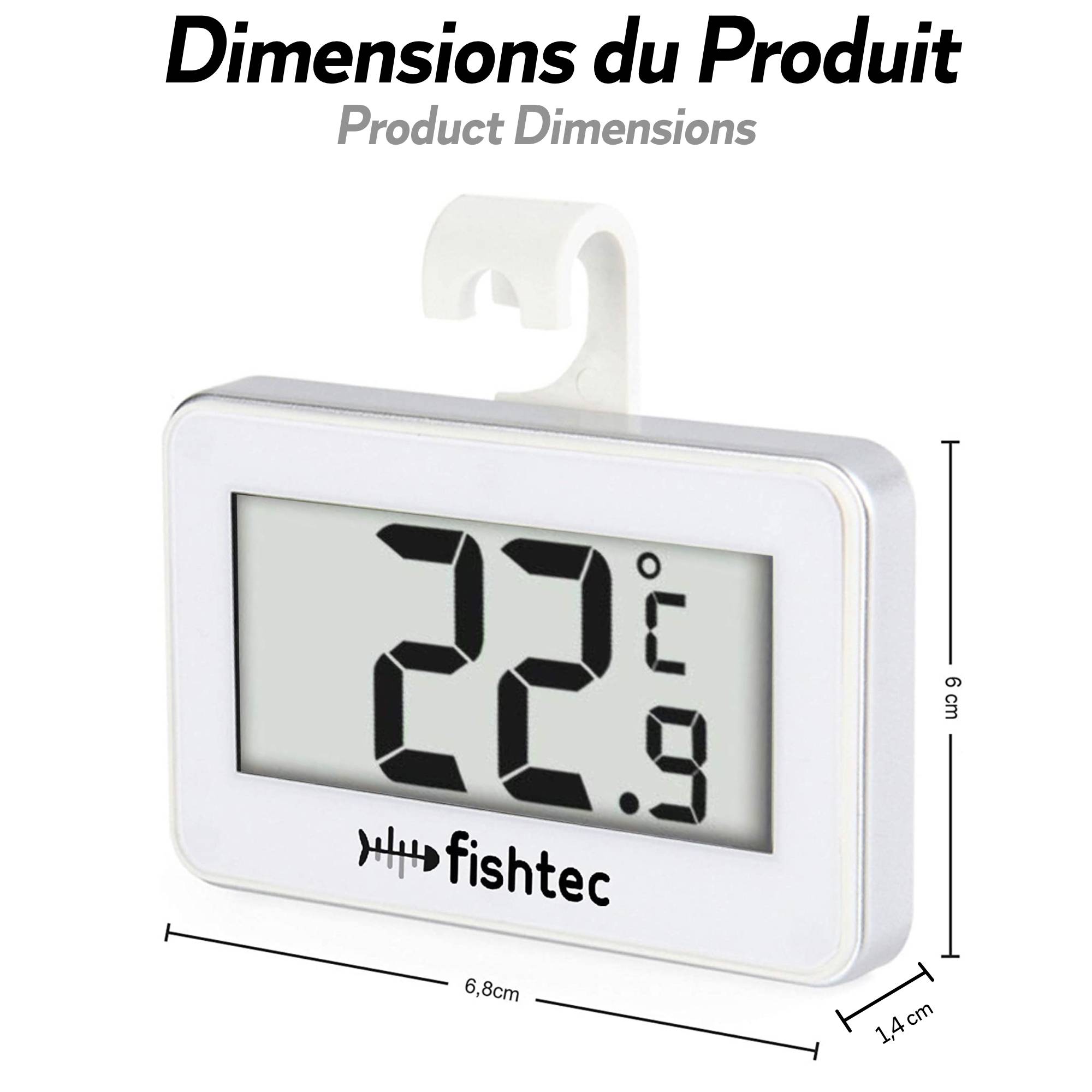 Fishtec - Lot de 2 thermomètres digitaux frigo et congélateur FISHTEC, écran LCD grand affichage, lecture °C, fixation magnétique, support ou crochet - Image 4