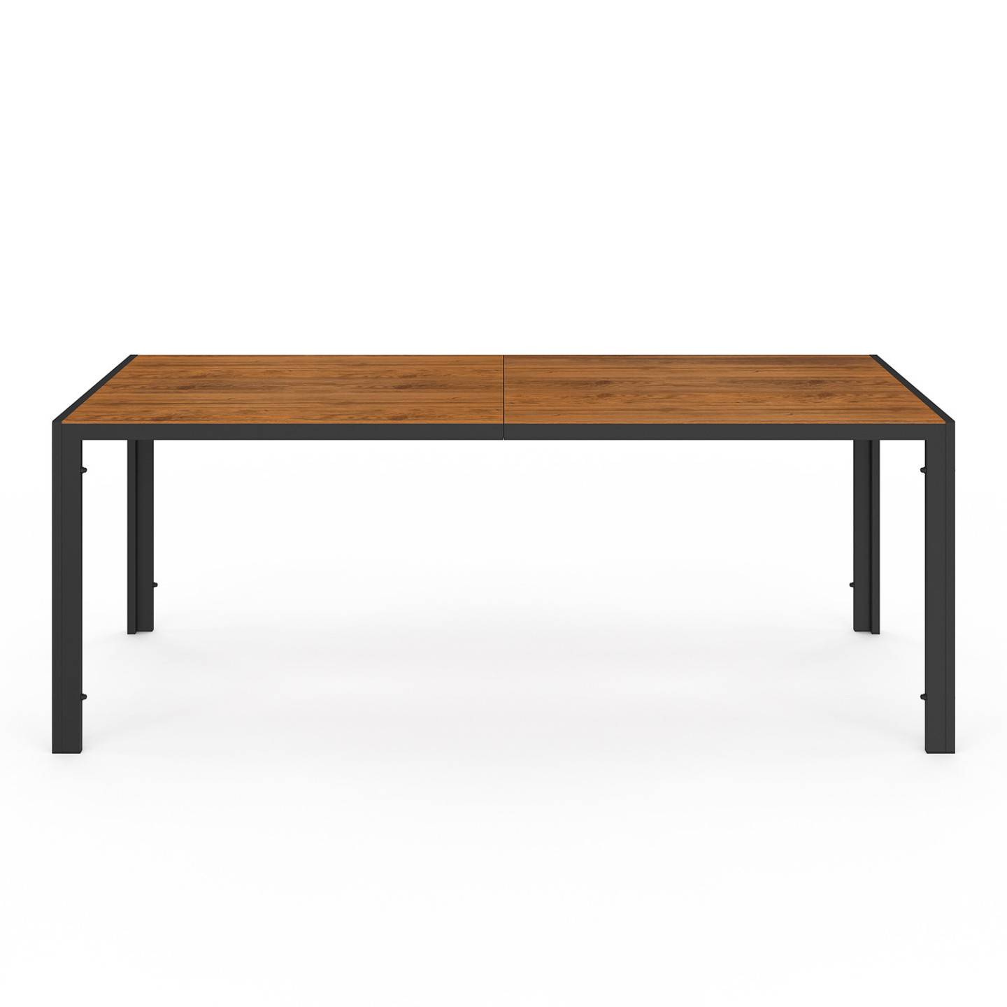 Salon de jardin NOUMEA table 190 cm plateau verre trempé effet bois et 8 chaises empilables noir et bois - Image 3