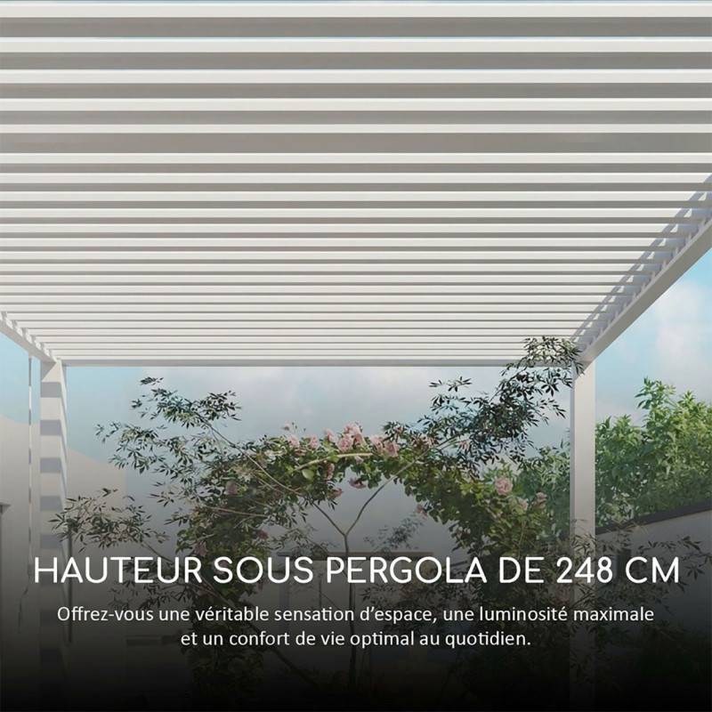 Ombrea - Pergola bioclimatique Ombréa adossée VS 4x6M Blanc + 2 stores - Image 9