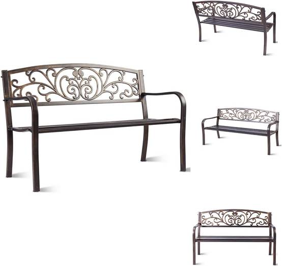 Banc de jardin en métal 127 x 60 x 85cm charge max 180 kg de couleur bronze - Image 1