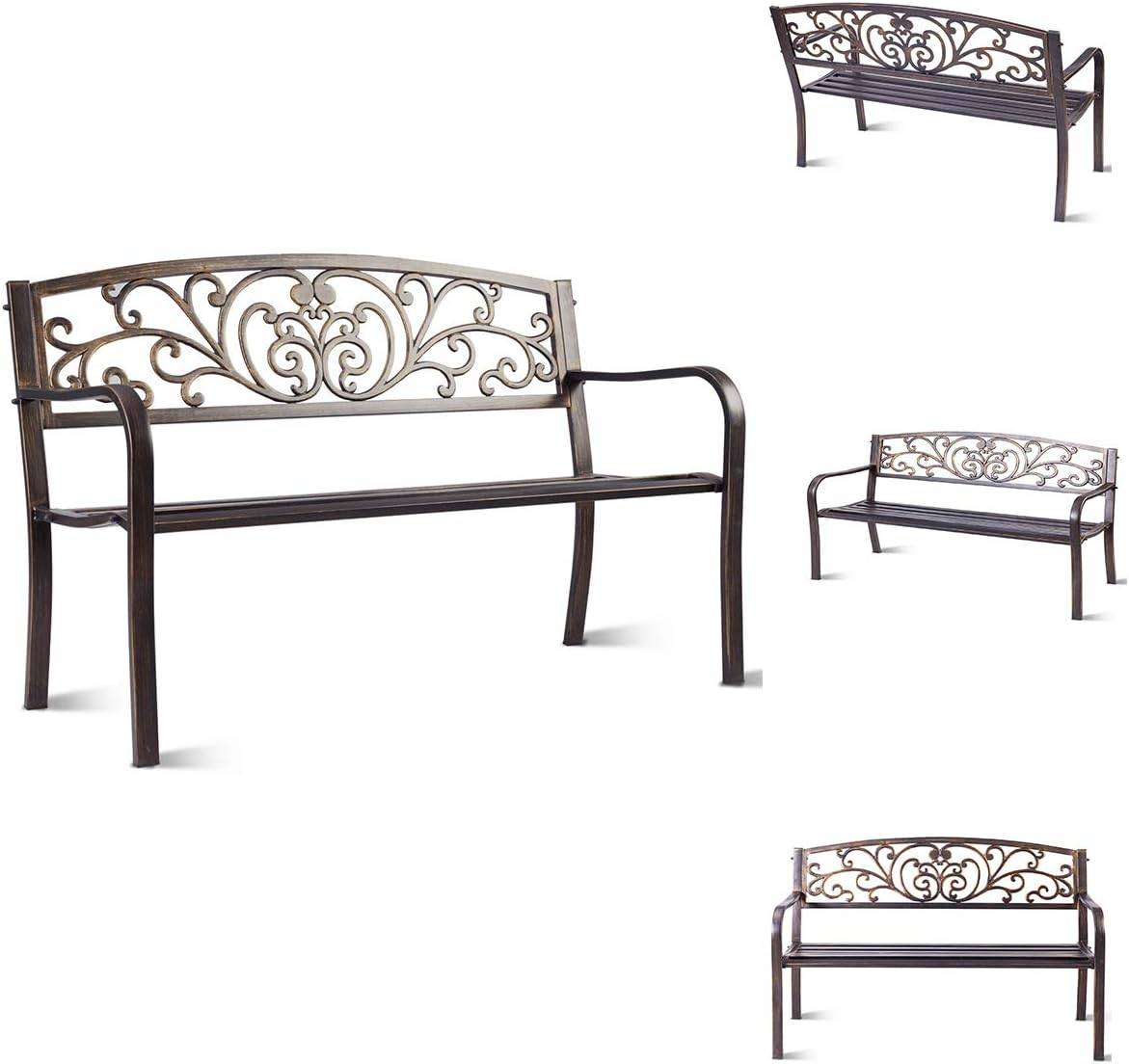Banc de jardin en métal 127 x 60 x 85cm charge max 180 kg de couleur bronze - Image 1
