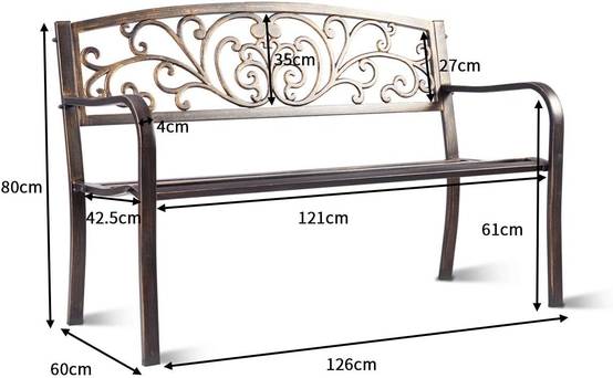 Banc de jardin en métal 127 x 60 x 85cm charge max 180 kg de couleur bronze - Image 5