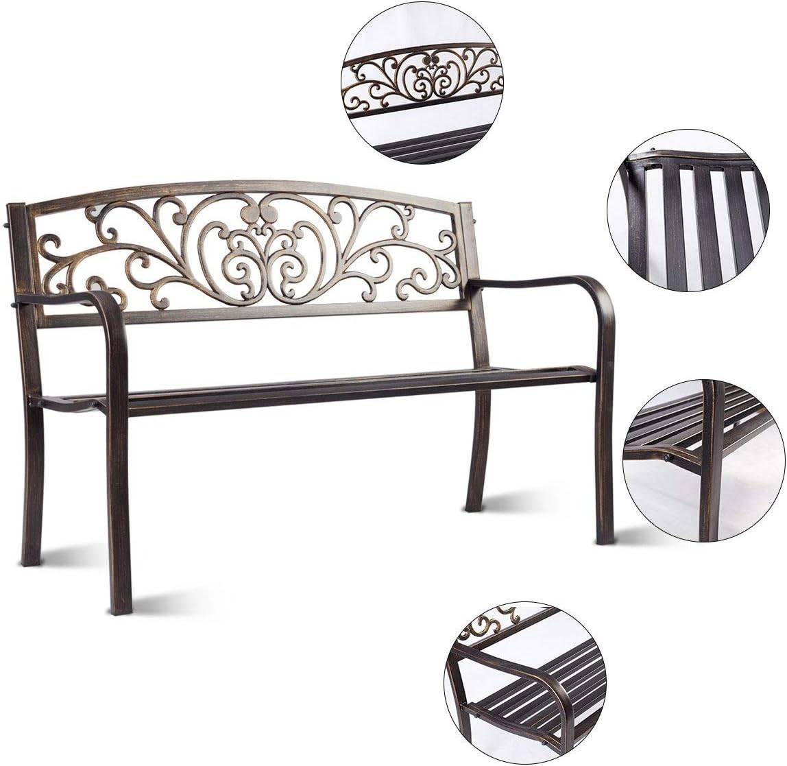 Banc de jardin en métal 127 x 60 x 85cm charge max 180 kg de couleur bronze - Image 2
