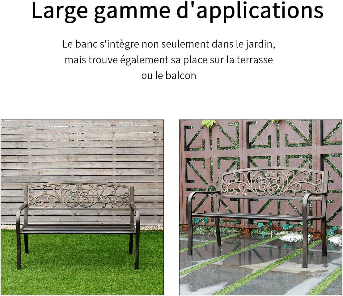 Banc de jardin en métal 127 x 60 x 85cm charge max 180 kg de couleur bronze - Image 3