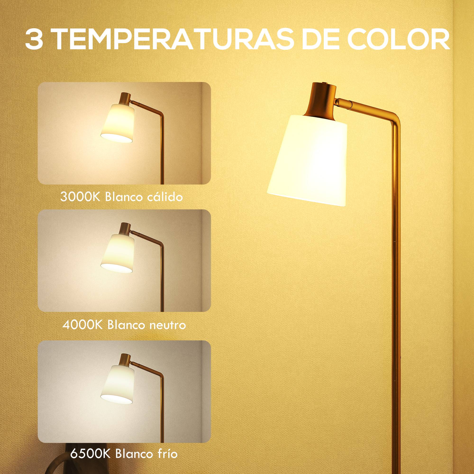 Lampadaire LED blanc et or intensité réglable 3000K–6500K abat-jour pivotant douille E27 - Image 6