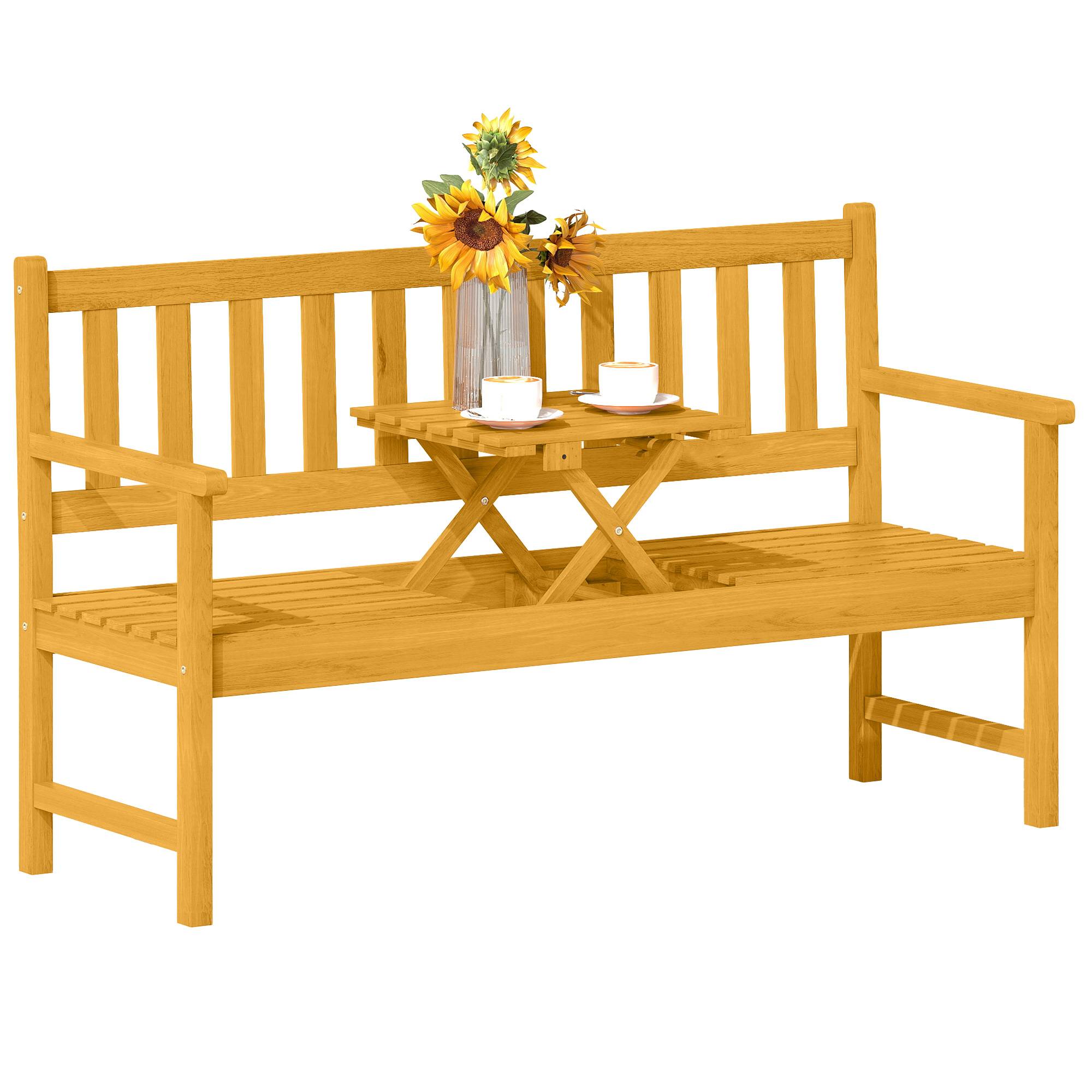 Banc de jardin 2 places en bois, résistant aux intempéries, avec dossier et accoudoirs, charge maximale 320 kg, 149 x 56,5 x 89 cm, teck - Image 1