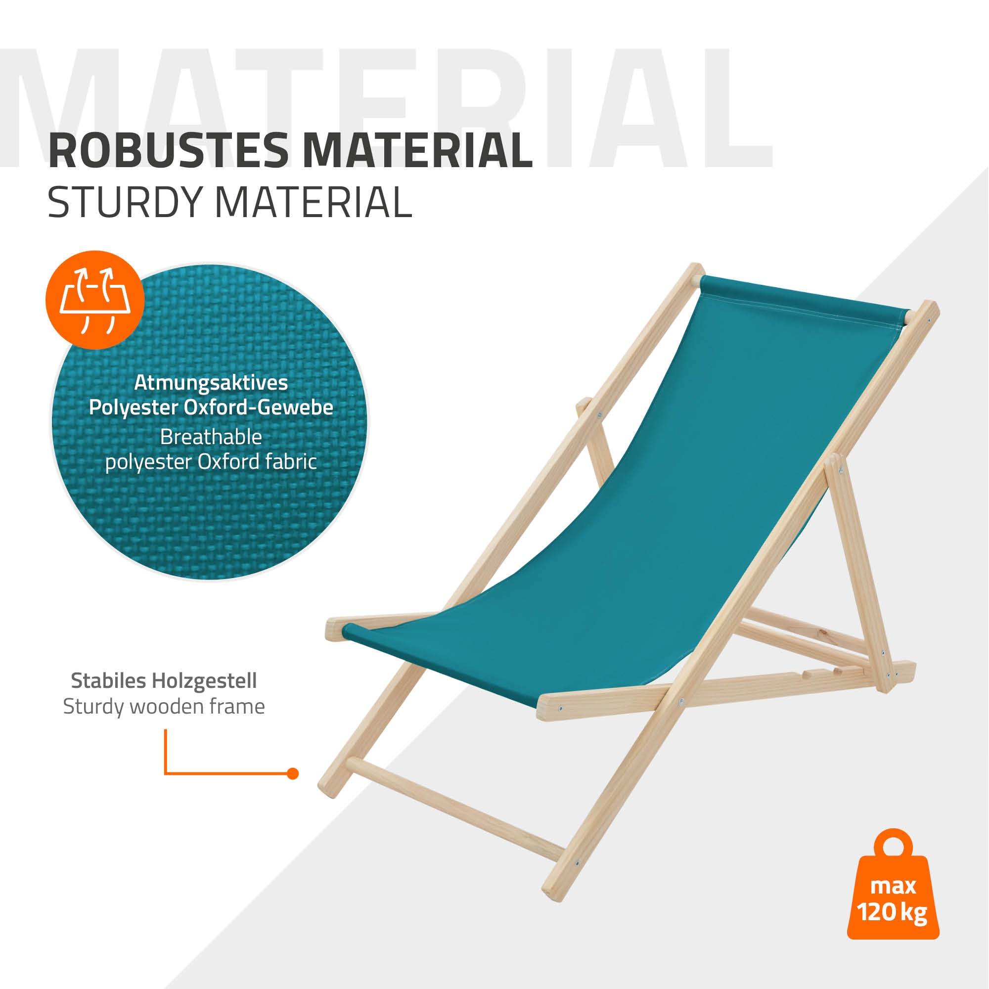 Ecd-Germany - Set 4x Chaise longue de jardin pliable pétrole en bois chiliennes 3 positions de couchage  jusqu'à 120 kg usage intérieur et extérieur balcon terrasse - Imagen 8