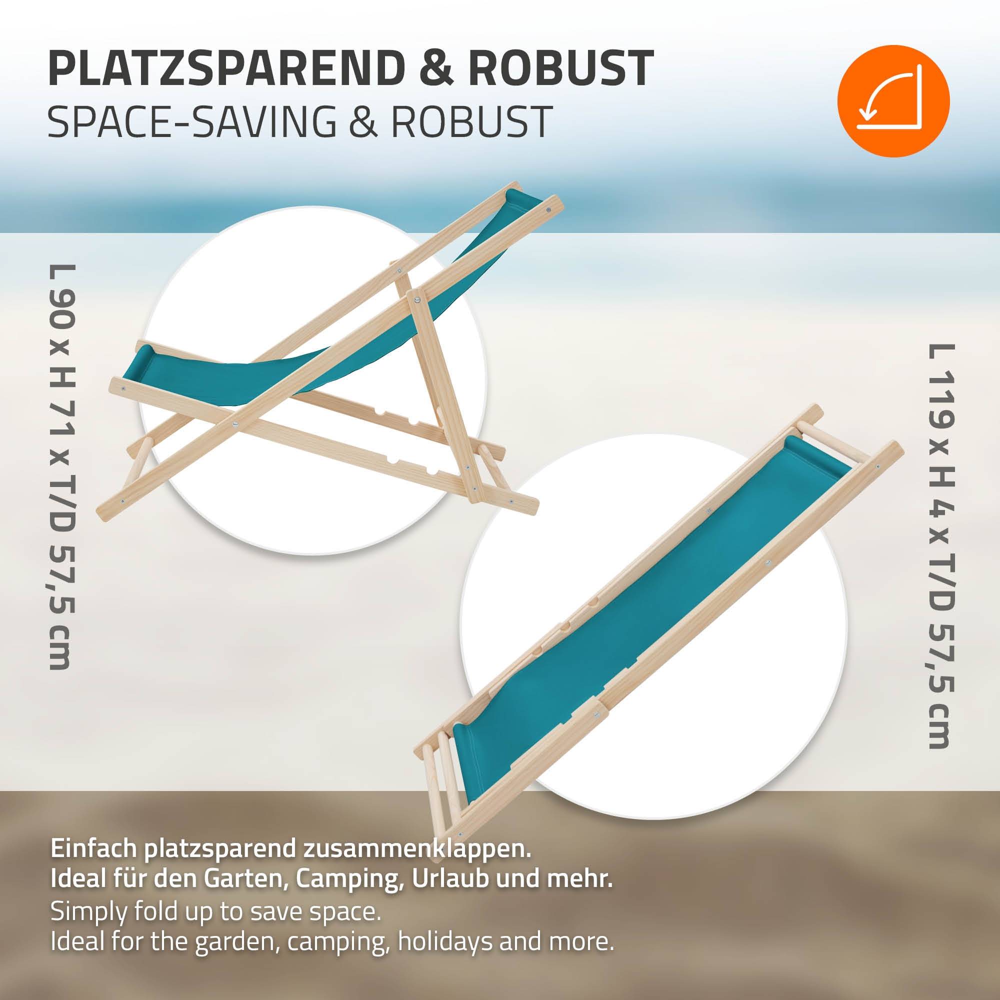 Ecd-Germany - Set 4x Chaise longue de jardin pliable pétrole en bois chiliennes 3 positions de couchage  jusqu'à 120 kg usage intérieur et extérieur balcon terrasse - Imagen 6