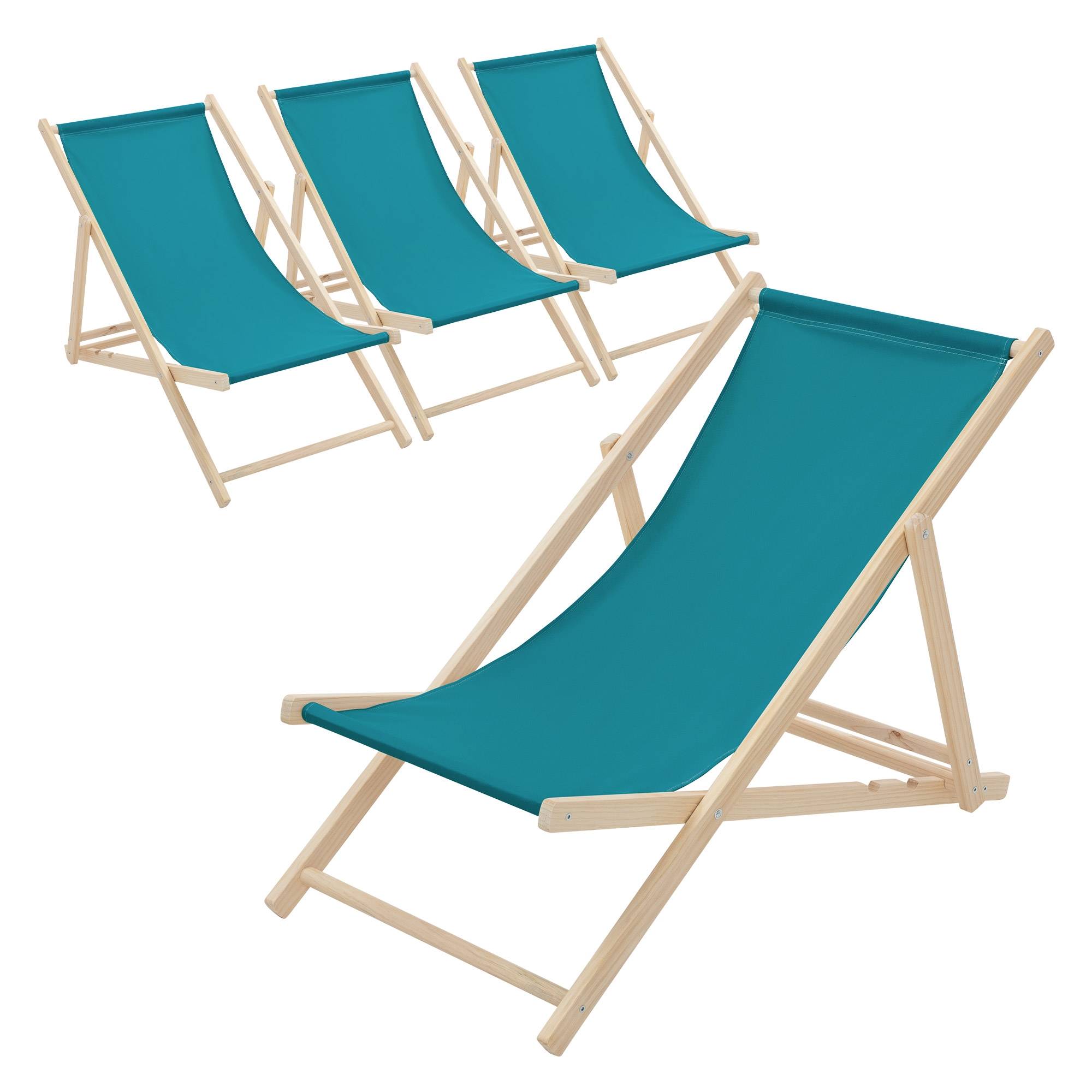 Ecd-Germany - Set 4x Chaise longue de jardin pliable pétrole en bois chiliennes 3 positions de couchage  jusqu'à 120 kg usage intérieur et extérieur balcon terrasse - Imagen 2