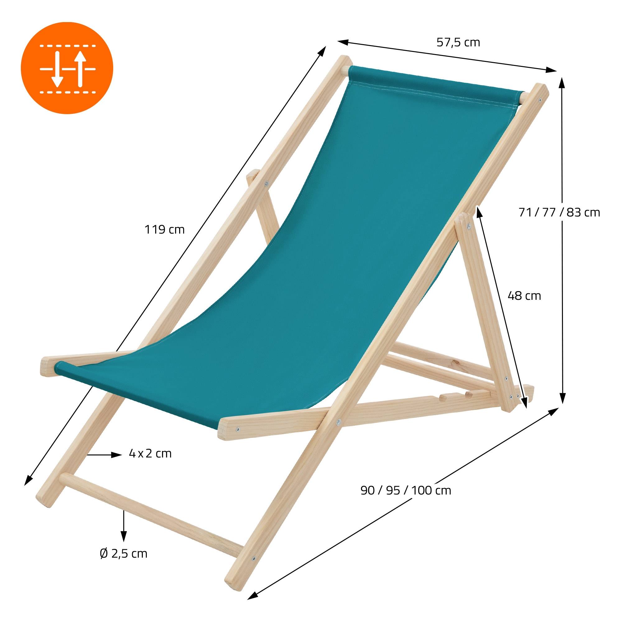 Ecd-Germany - Set 4x Chaise longue de jardin pliable pétrole en bois chiliennes 3 positions de couchage  jusqu'à 120 kg usage intérieur et extérieur balcon terrasse - Imagen 9