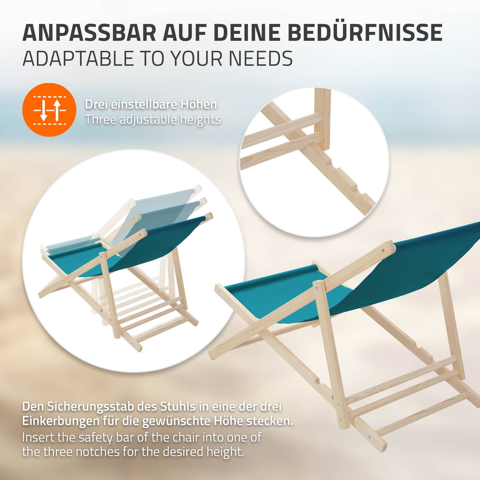Ecd-Germany - Set 4x Chaise longue de jardin pliable pétrole en bois chiliennes 3 positions de couchage  jusqu'à 120 kg usage intérieur et extérieur balcon terrasse - Imagen 5