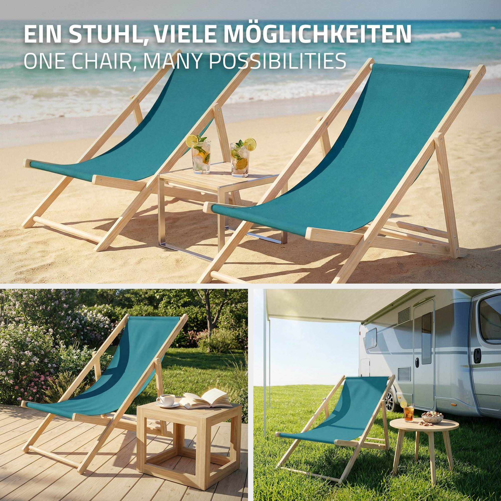 Ecd-Germany - Set 4x Chaise longue de jardin pliable pétrole en bois chiliennes 3 positions de couchage  jusqu'à 120 kg usage intérieur et extérieur balcon terrasse - Imagen 7