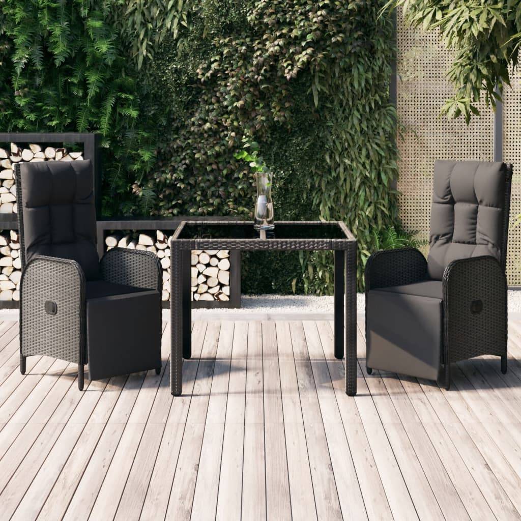 Vidaxl - Ensemble à manger de jardin avec coussins 3 pcs Noir vidaXL 3185059 - Image 1