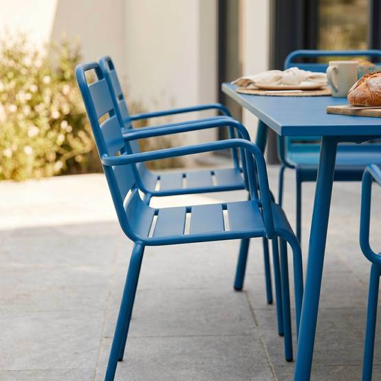 Oviala - Ensemble table de jardin et 8 fauteuils en métal bleu pacific Palavas - Oviala - Image 4