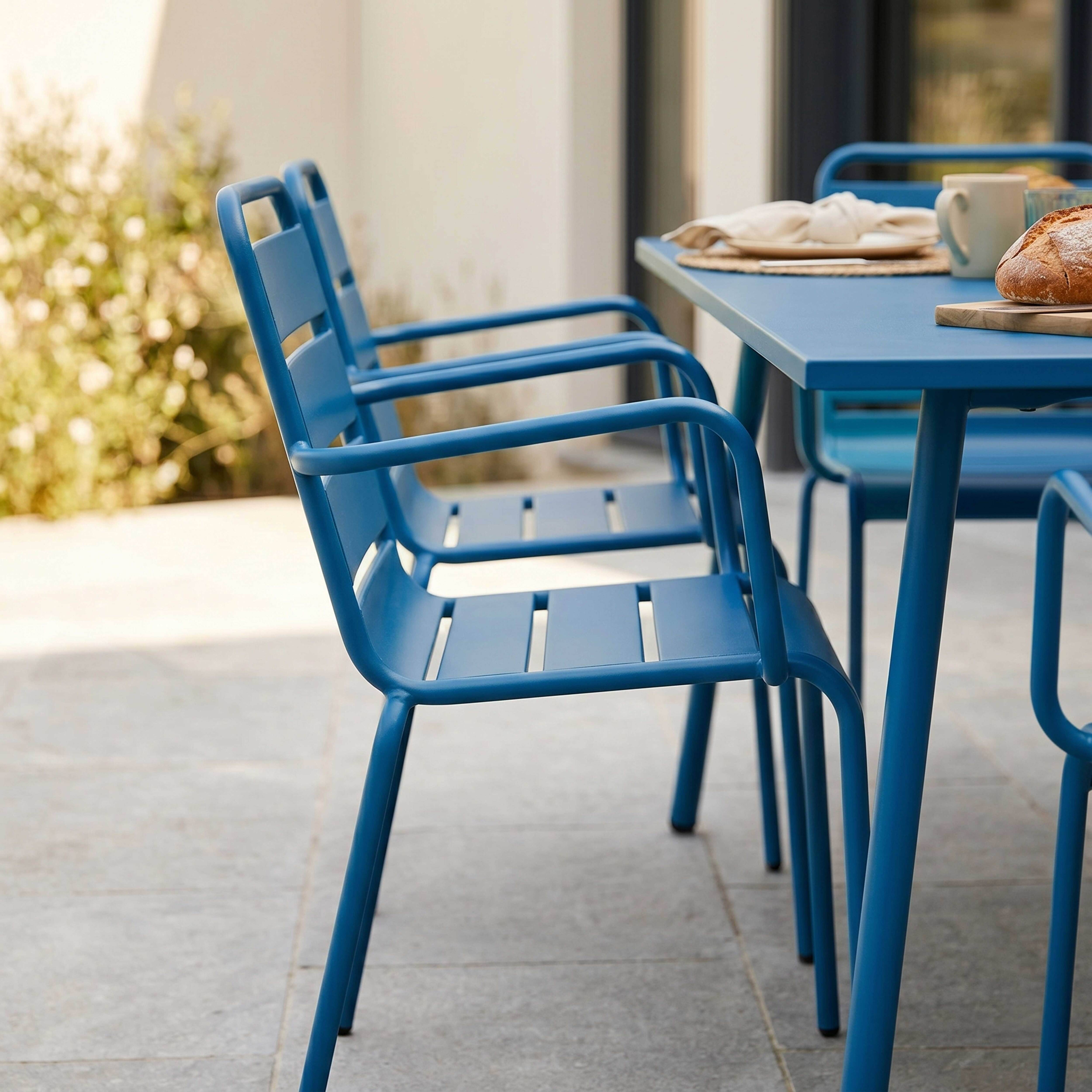 Oviala - Ensemble table de jardin et 8 fauteuils en métal bleu pacific  Palavas - Oviala - Image 4