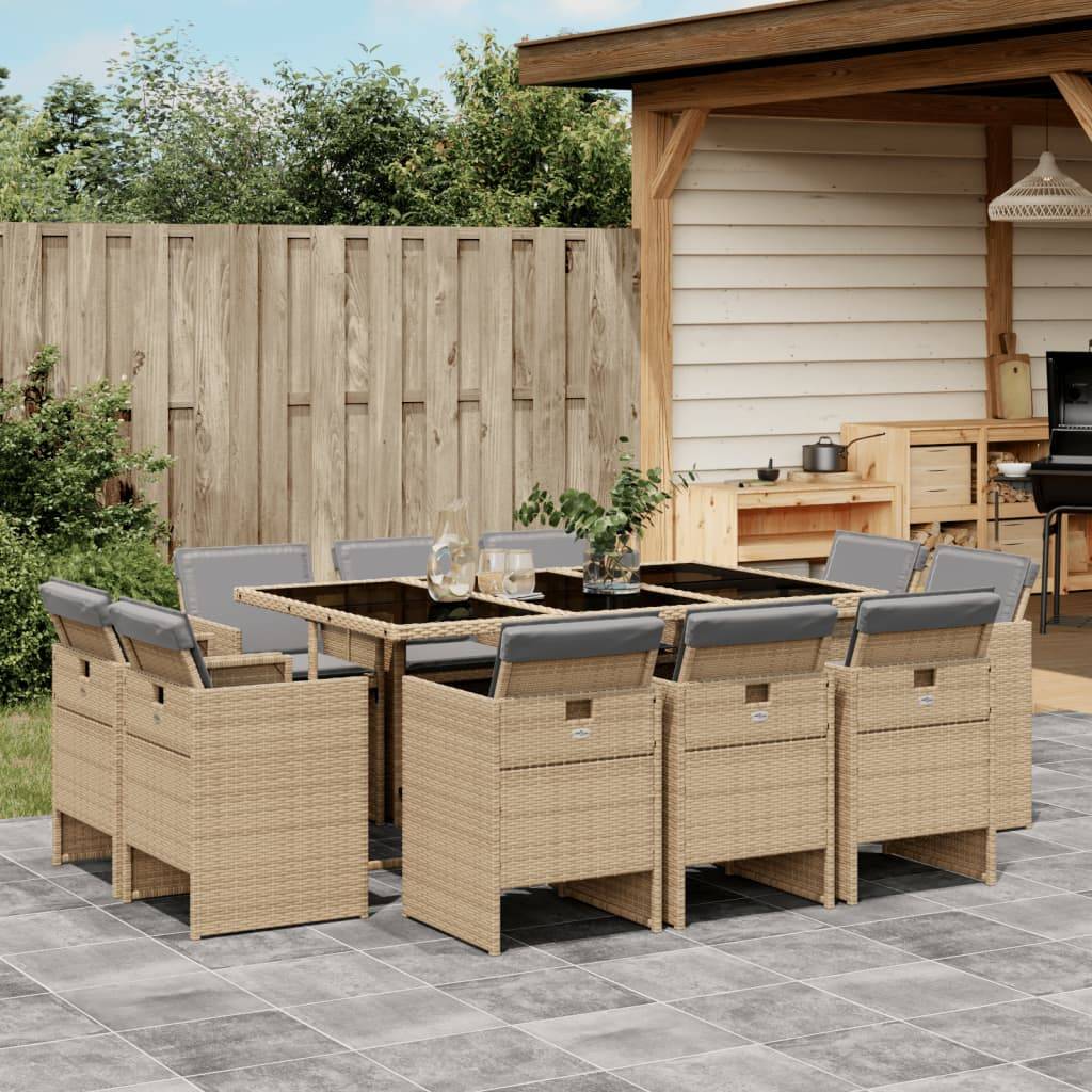 Table et Chaises de Jardin 10 Places Beige Mix, Ensemble Compact en Résine Tressée avec Plateau en Verre – ComfortXL Outdoor Living - Image 1