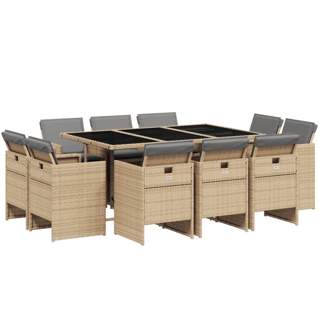 Table et Chaises de Jardin 10 Places Beige Mix, Ensemble Compact en Résine Tressée avec Plateau en Verre – ComfortXL Outdoor Living - Image 2