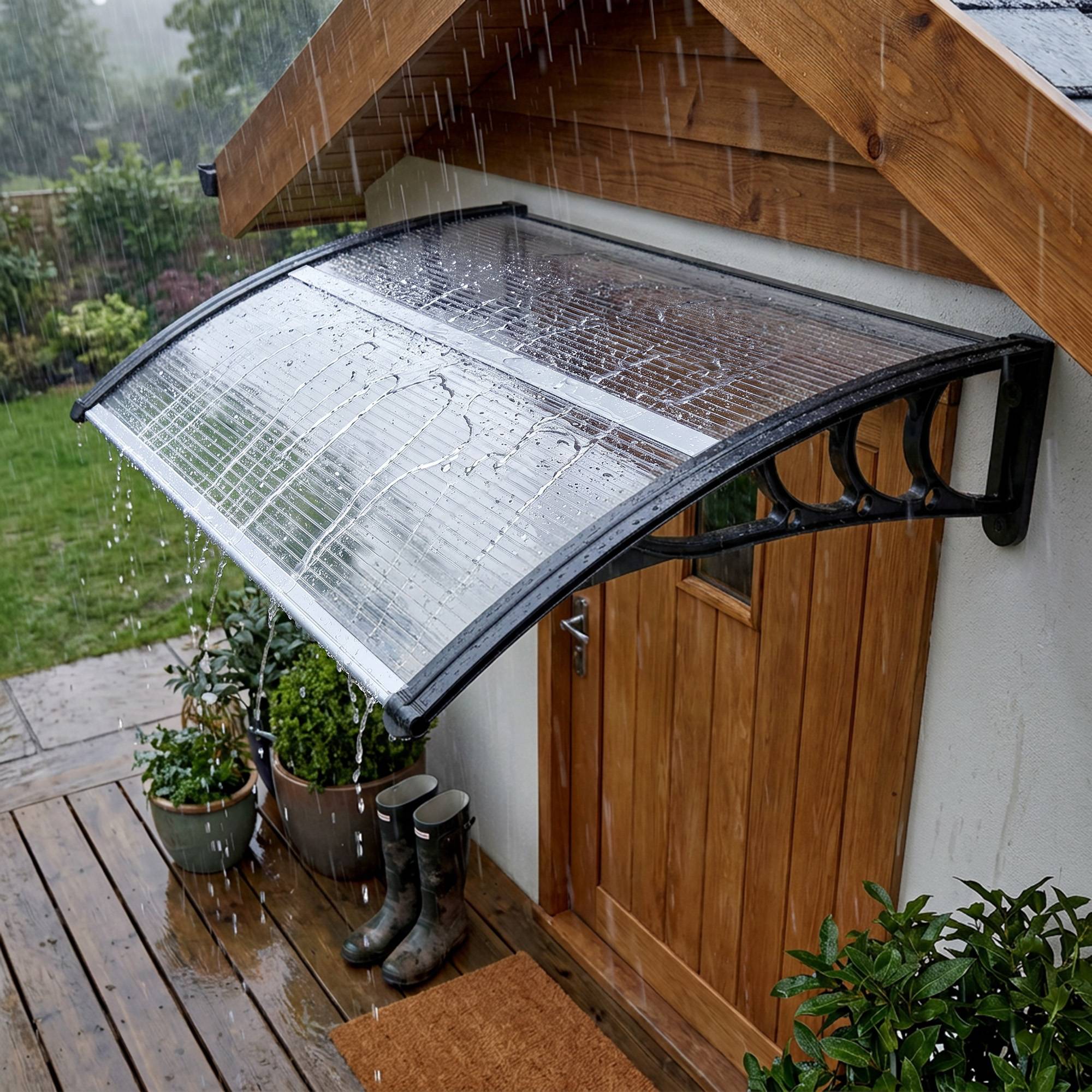 Auvent de porte 100 x 75 cm, auvent en appentis, polycarbonate, transparent - Image 5