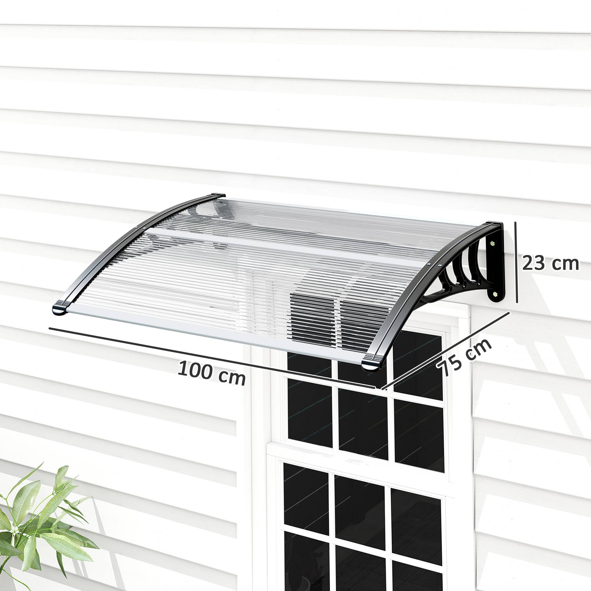 Auvent de porte 100 x 75 cm, auvent en appentis, polycarbonate, transparent - Image 3