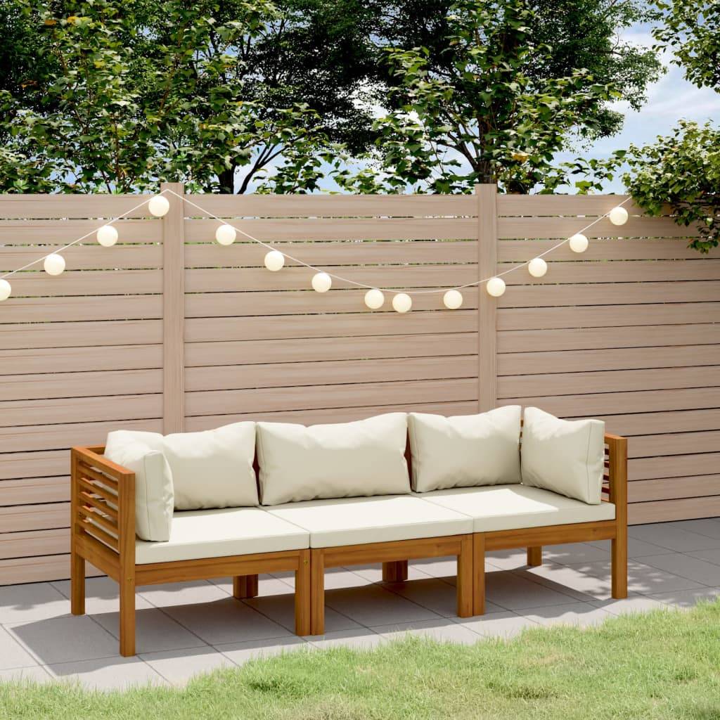 Canapé de Jardin 3p Bois d'Acacia Modulable avec Coussins Crème pour Jardin – ComfortXL Outdoor Living - Image 1