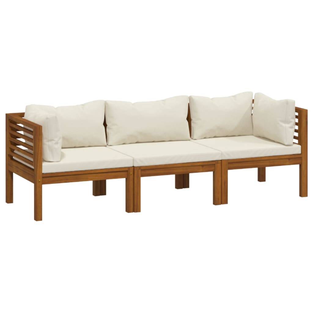 Canapé de Jardin 3p Bois d'Acacia Modulable avec Coussins Crème pour Jardin – ComfortXL Outdoor Living - Image 2