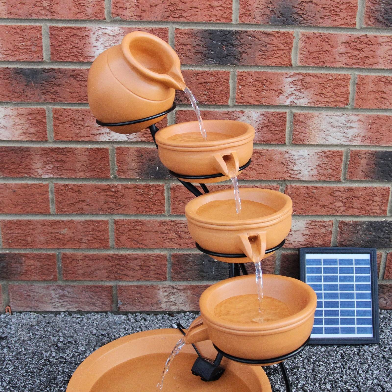 Monstershop - Fontaine Énergie Solaireà 4 Niveaux de Bols Renversants Terracotta - Monstershop - Image 2