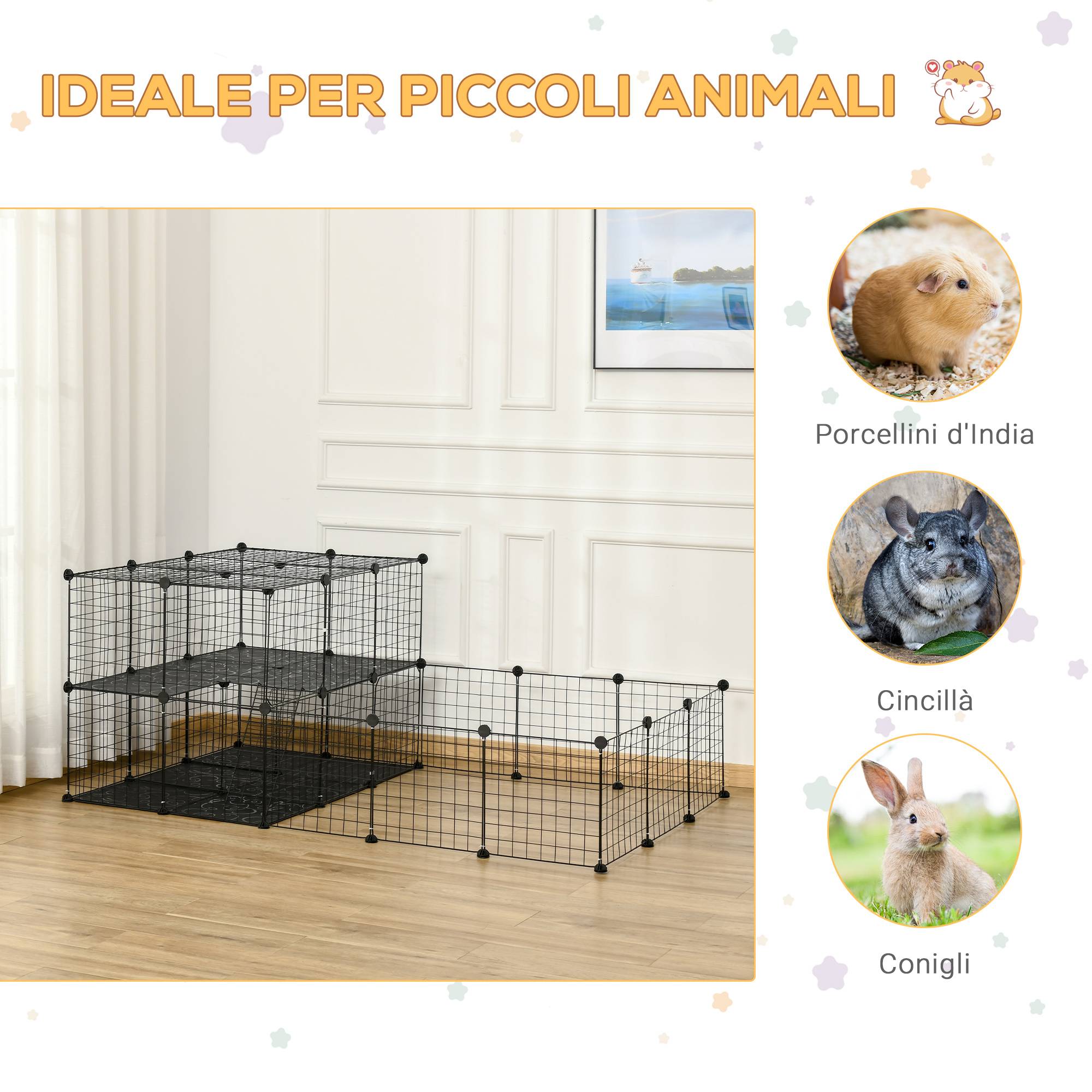Enclos lapins métal résine pour cochons d'Inde parc avec échelle 175x105x70cm noir - ComfortXL Outdoor Living - Image 6