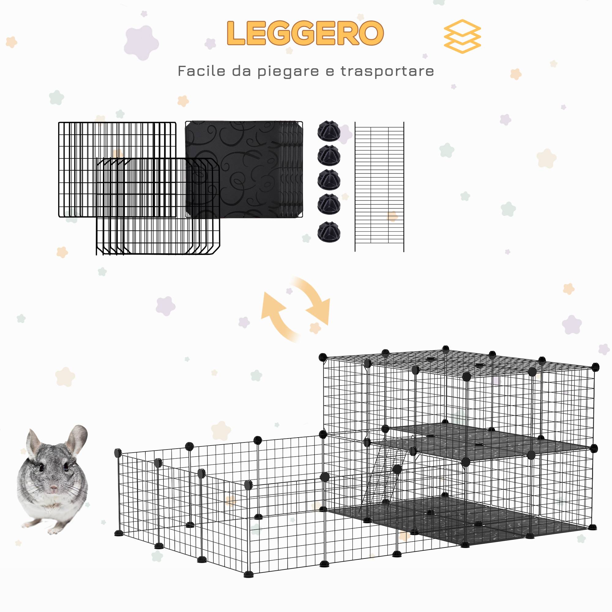 Enclos lapins métal résine pour cochons d'Inde parc avec échelle 175x105x70cm noir - ComfortXL Outdoor Living - Image 8