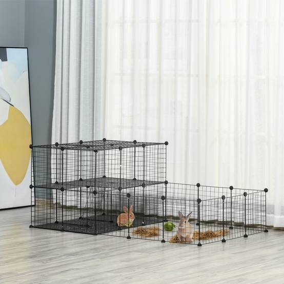 Enclos lapins métal résine pour cochons d'Inde parc avec échelle 175x105x70cm noir - ComfortXL Outdoor Living - Image 3