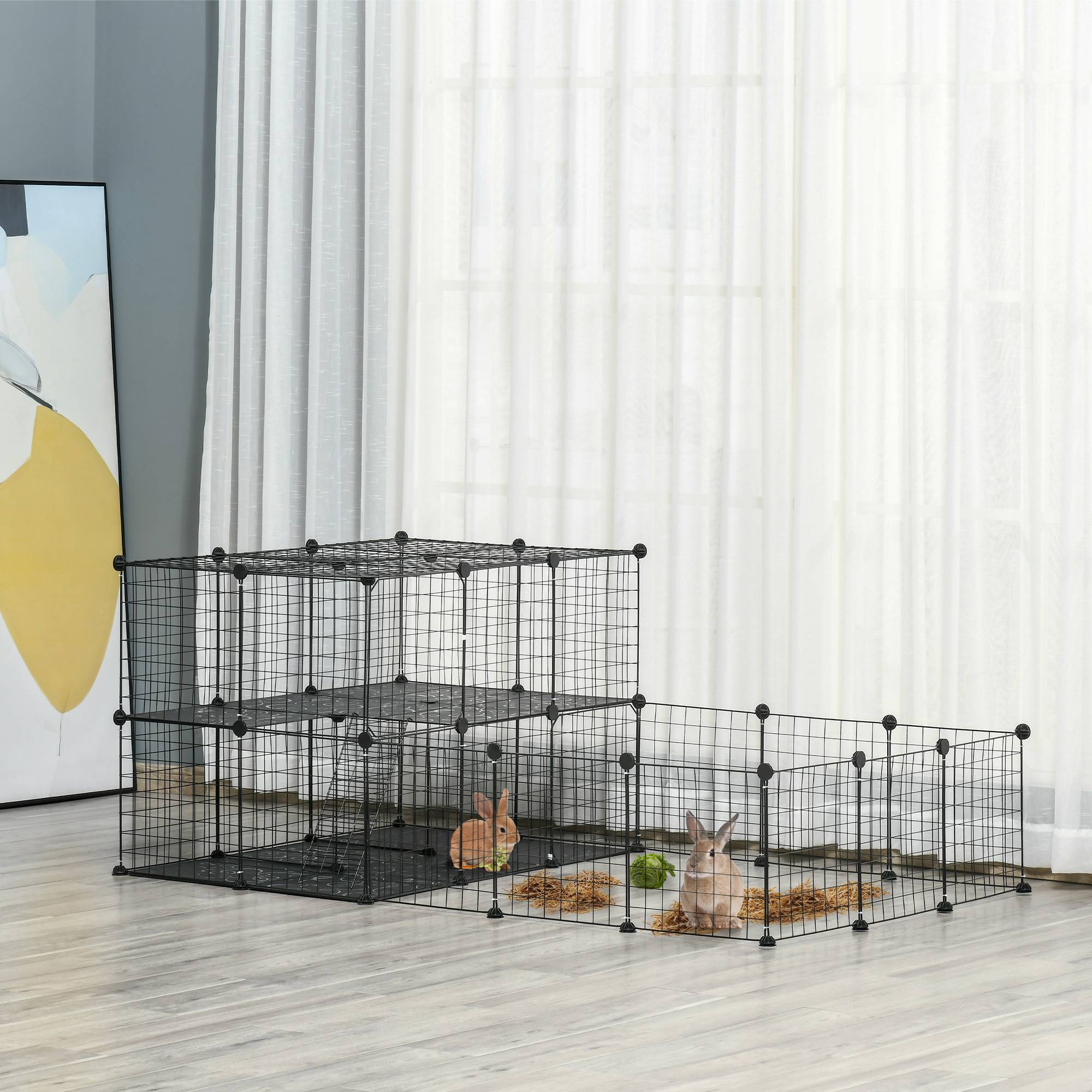 Enclos lapins métal résine pour cochons d'Inde parc avec échelle 175x105x70cm noir - ComfortXL Outdoor Living - Image 3