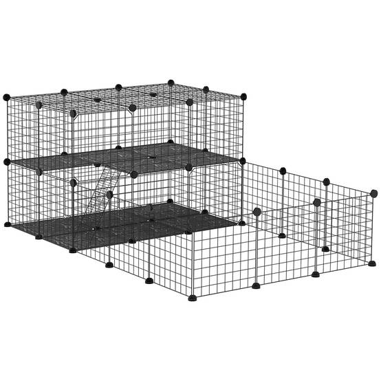 Enclos lapins métal résine pour cochons d'Inde parc avec échelle 175x105x70cm noir - ComfortXL Outdoor Living - Image 1