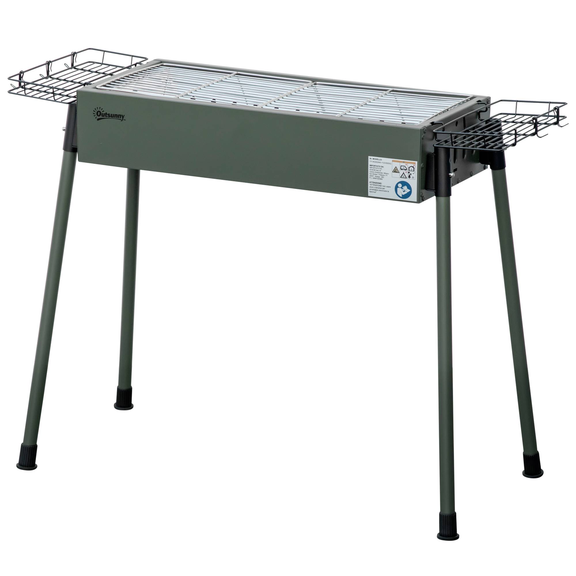 Barbecue au charbon de bois avec 2 grilles portable BBQ Grill sur Pieds amovibles2 paniers latéraux, 94L x 39l x 70H cm - Image 2