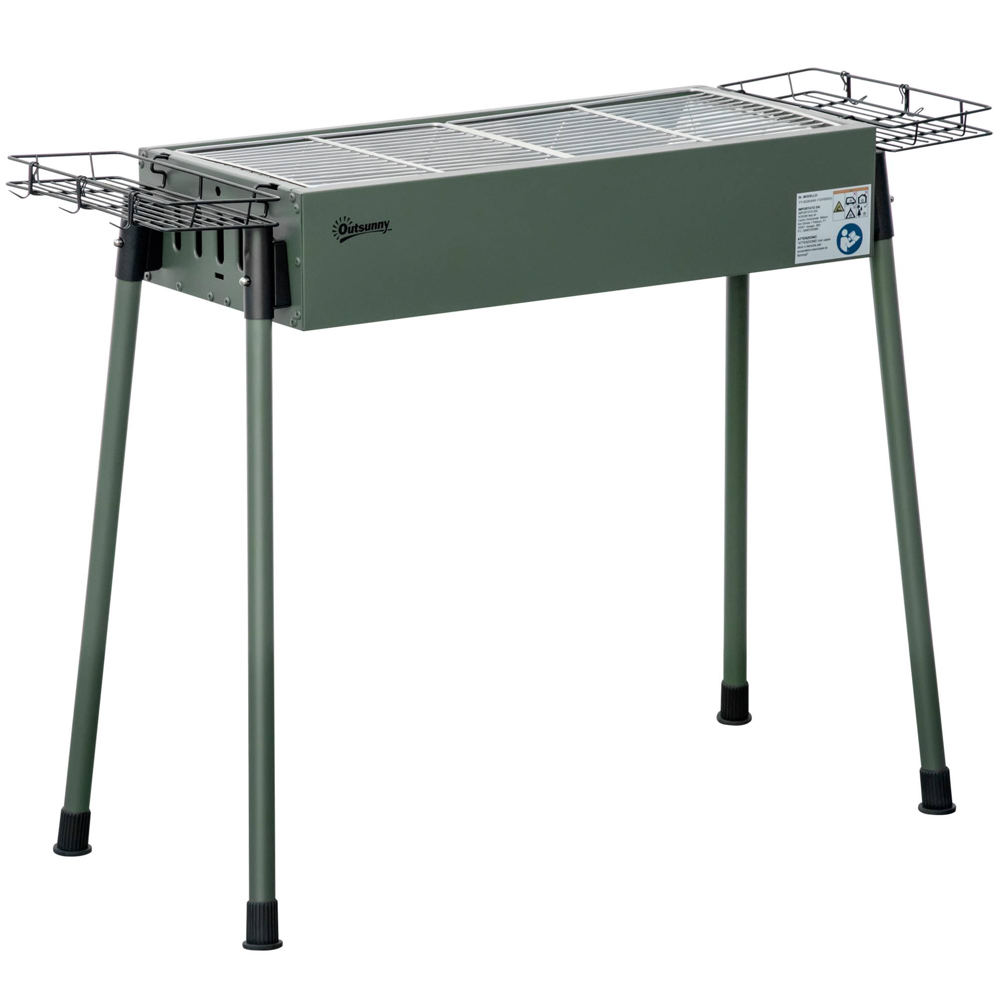 Barbecue au charbon de bois avec 2 grilles portable BBQ Grill sur Pieds amovibles2 paniers latéraux, 94L x 39l x 70H cm - Image 1