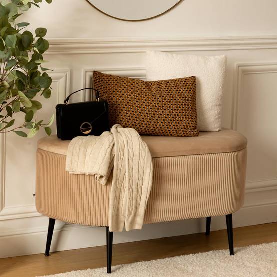 Atmosphera - Banc coffre velours Solaro beige 100x40cm - Atmosphera Créateur d'intérieur - Image 7