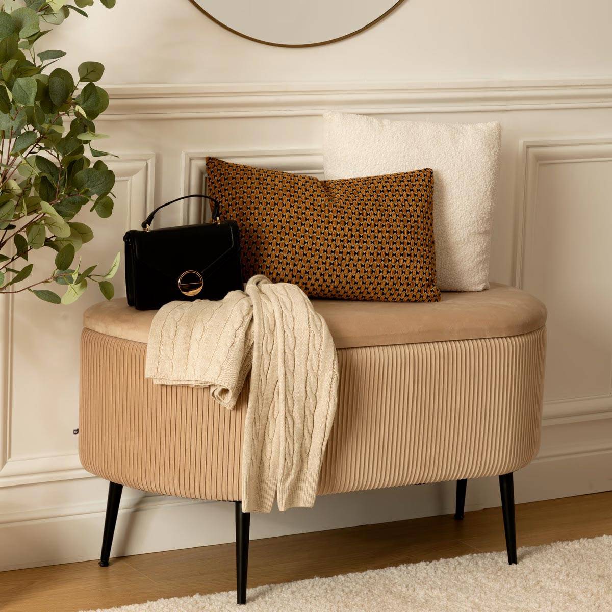 Atmosphera - Banc coffre velours Solaro beige 100x40cm - Atmosphera Créateur d'intérieur - Image 7