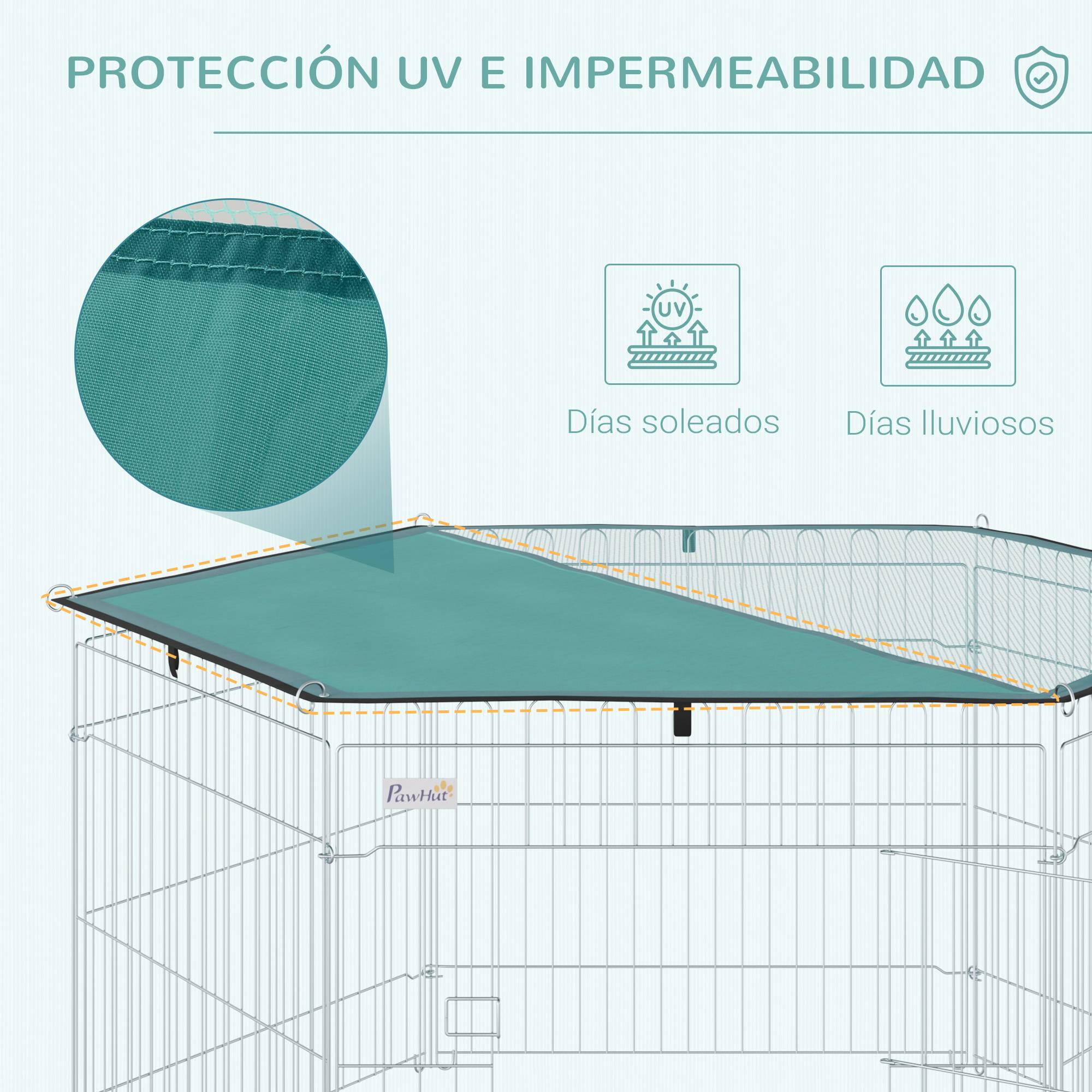 Parc chien 6 panneaux 59x60cm, pliable métal à monter soi-même, porte loquet + auvent, jardin/terrasse extérieur, argent - Image 8