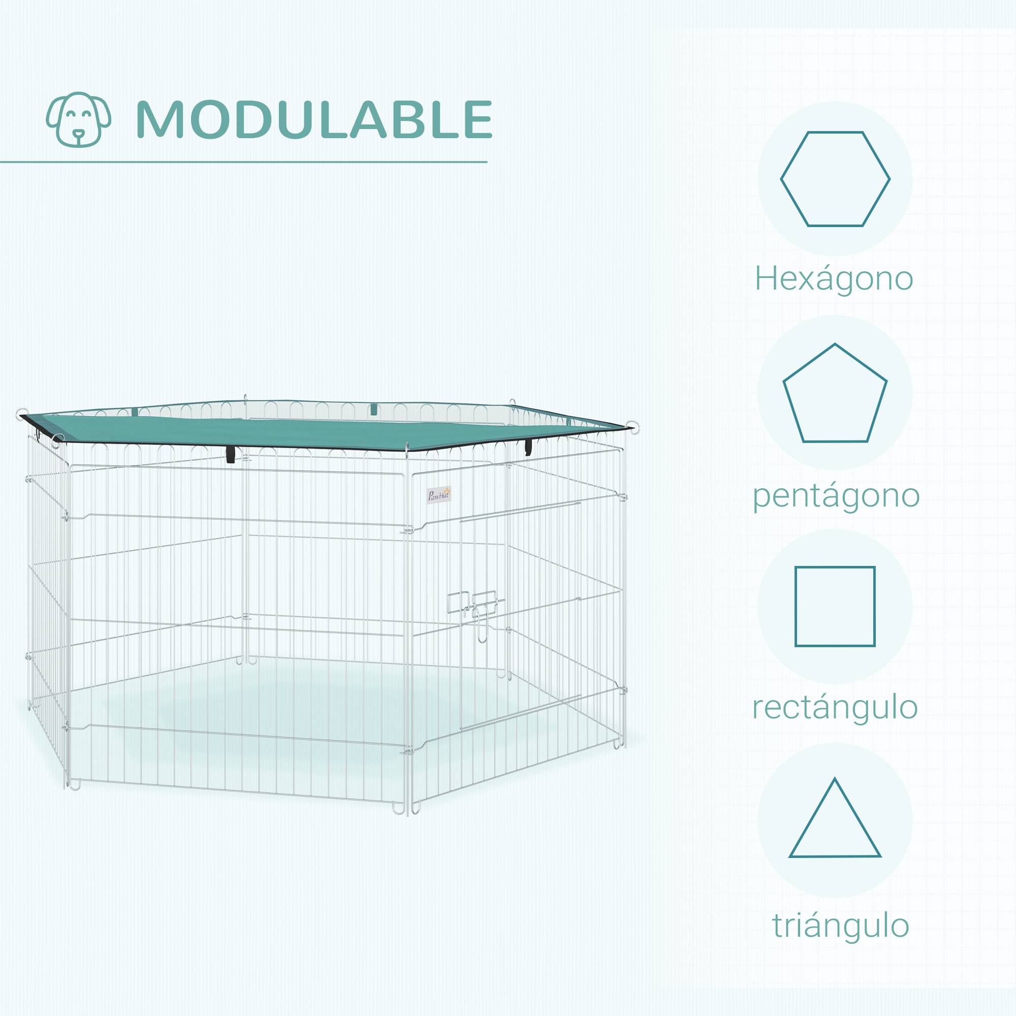 Parc chien 6 panneaux 59x60cm, pliable métal à monter soi-même, porte loquet + auvent, jardin/terrasse extérieur, argent - Image 6