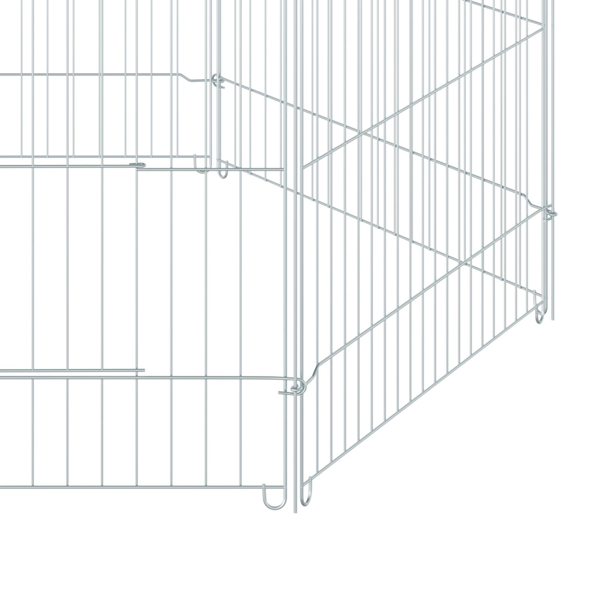 Parc chien 6 panneaux 59x60cm, pliable métal à monter soi-même, porte loquet + auvent, jardin/terrasse extérieur, argent - Image 10