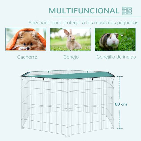 Parc chien 6 panneaux 59x60cm, pliable métal à monter soi-même, porte loquet + auvent, jardin/terrasse extérieur, argent - Image 9