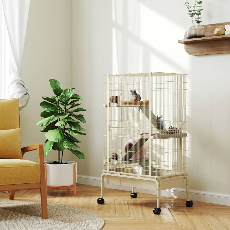 PANGIVO - Cage petits animaux 4 niveaux intérieur 69 x 44 x 120 cm acier beige - PANGIVO - Image 2